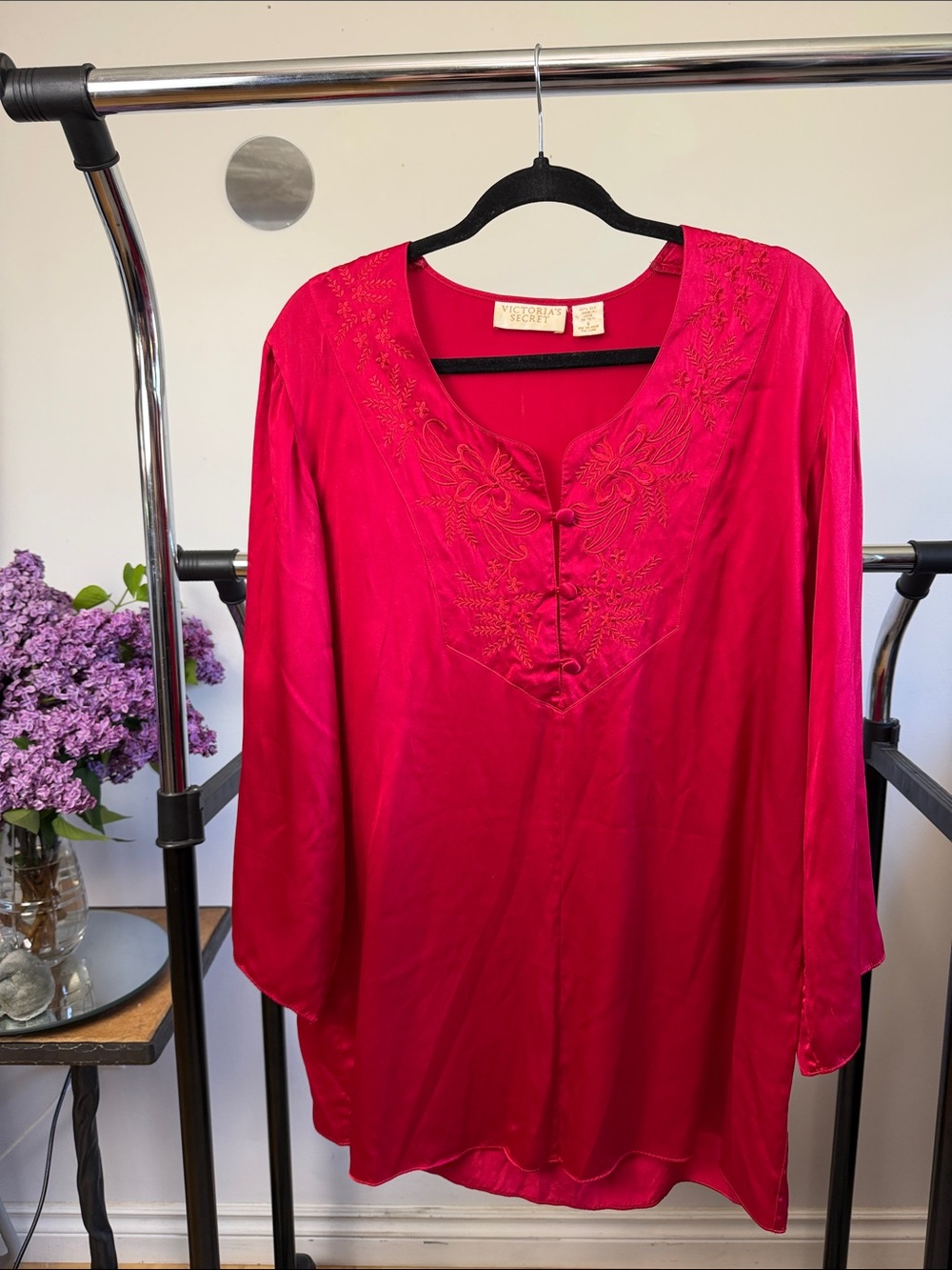 Victoria's Secret Fuchsia Embroidered Silk Blouse
